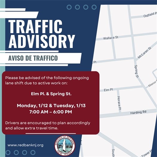 🚗 Lane Shift: Elm Place & Spring Street 📅 Monday, 1/12 & Tuesday, 1/13 | ⏰ 7:00 AM – 6:00 PM