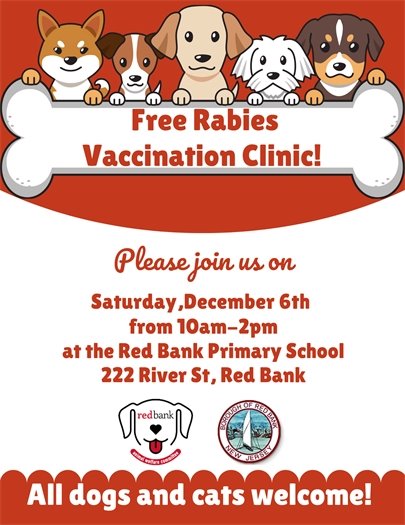 Free Rabies Clinic - Saturday, 12/6 - 10am-2pm - Red Bank Primary School - Dogs and Cats welcome!