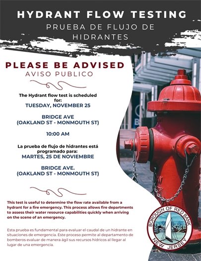 Hydrant Flow Testing - 11/25 @10am on Bridge Ave.