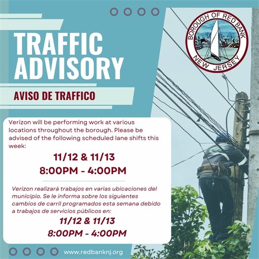 Verizon Utility Work - lane shifts 11/12 & 11/13