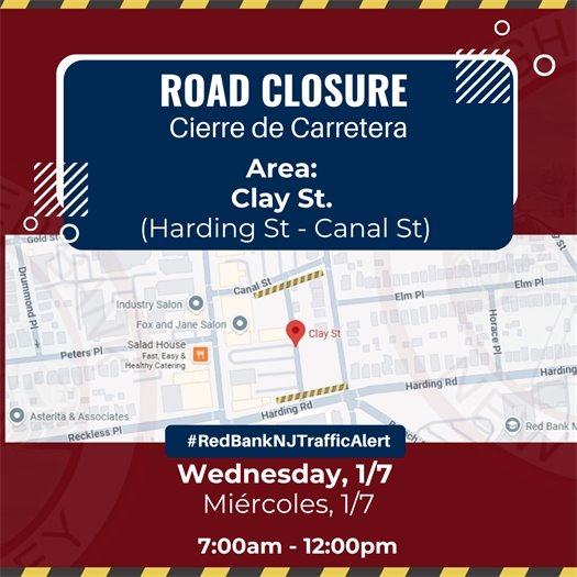 🛑Road Closure: Clay St (Harding St-Canal St) will be closed tomorrow, 1/7 from 7am-12pm. 