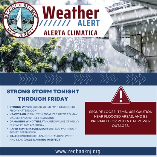 Strong Storm tonight  Through Friday - 12/18-12/19 - Strong Winds: Gusts 40–50 mph, strongest Friday afternoon Heavy Rain: 0.75–1.25” (localized up to 2”) may cause minor street flooding Damaging Wind Threat: Narrow line of heavy showers 8–11 AM Friday Rapid Temperature Drop: 50s–60s MORNING→ 30s by afternoon Gale Conditions: Hazardous marine winds and seas (Gale Warning in effect) Secure loose items, use caution near flooded areas, and be prepared for potential power outages.
